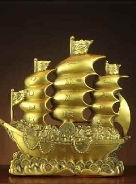 ZOY办铜龙船摆一帆风件顺满载而龙头船客归厅公室桌面装饰品工艺