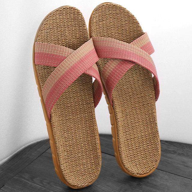 交叉休闲藤草手工编织亚麻拖鞋男竹编草鞋居家防滑休闲潮凉拖鞋女,淘宝优惠券,粉丝福利购,淘宝优惠卷