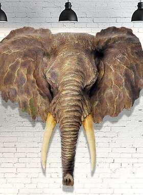 手工彩绘仿真动物摆件挂饰 大象头墙壁挂饰 合成树脂动物头像摆件