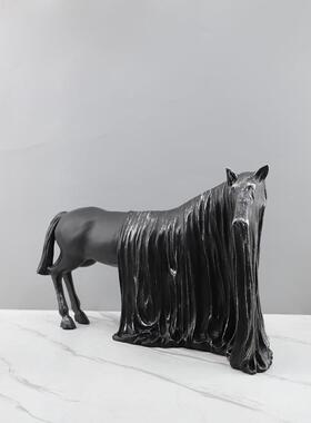 简约现代抽象动物雕塑马摆件售楼处样板房客厅玄关家居艺术品装饰