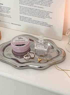 ins风香薰首饰展示盘 家用简约陶瓷盘玄关钥匙收纳盘装饰托盘摆件