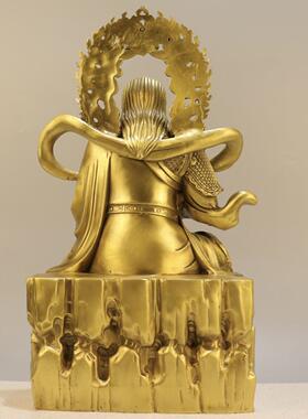 黄铜真武大帝玄天上帝祖师爷铜像摆件带背光坐龙椅玄武大帝铜像