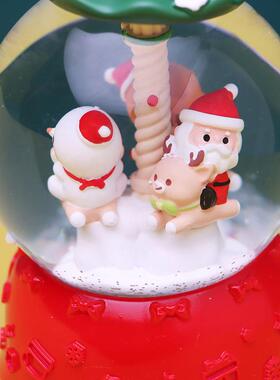 木圣诞旋SJQ转音马水晶球乐节日礼物发光飘雪旋转八音盒盒精品店