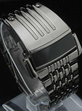 Fashion Blue LED Display Wide Stainless Steel Band Men Digit