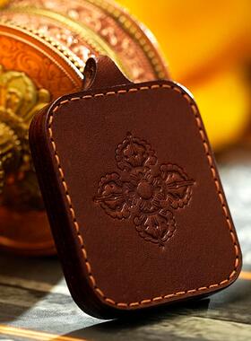 文创定 制西藏手工皮雕扎基拉姆金刚杵手绘上色唐卡擦擦擦吊坠挂