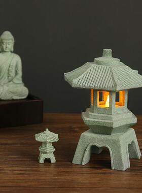 复古中式青砂石雕石灯摆件假山盆景微景观景造景创意鱼缸装饰品