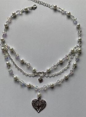 Pearls Butterfly Heart Fairycore Choker NecklacePixie Fairyc
