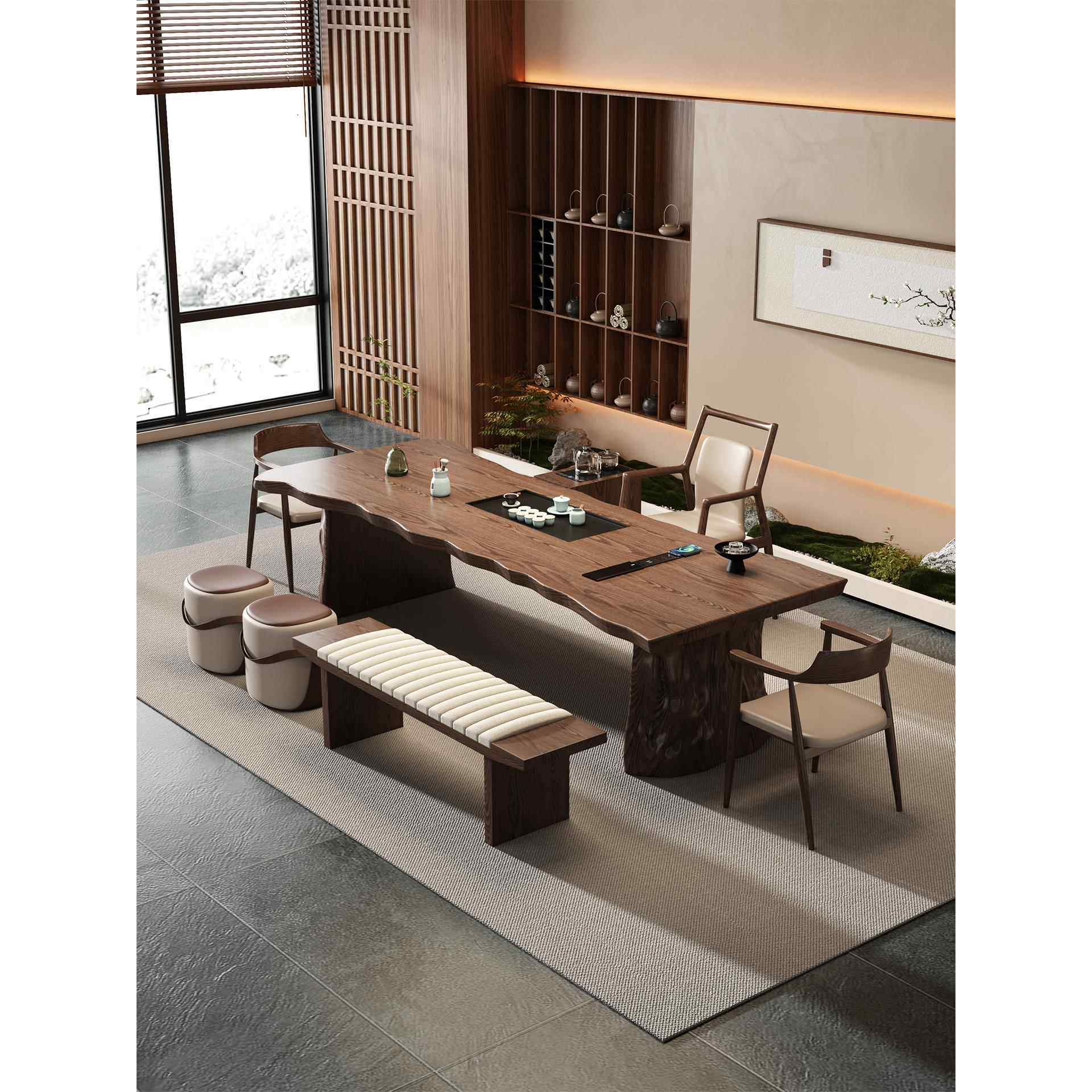 宋代美学禅意茶桌实木大板办公室接待泡茶台2025新款高端客厅家用,淘宝优惠券,粉丝福利购,淘宝优惠卷