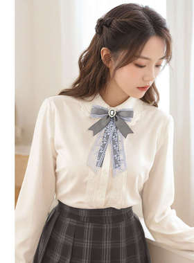 2025新款衬衫领结女蝴蝶结装饰灰色学院风飘带衬衣领花纯色配饰