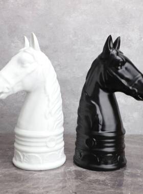 简约现树脂黑白马头雕塑摆件样板房售楼部客厅电视柜家居装饰品