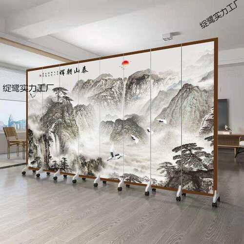 中式屏风隔断客厅遮挡卧室玄关可移动折叠墙办公室山水画仿古室内 - 图2