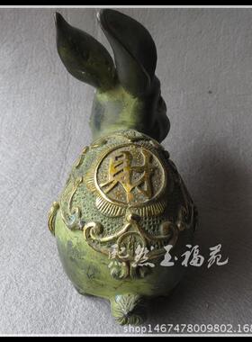 纯铜鎏金兔摆件古玩杂项收藏仿古做旧铜器十二生肖兔摆件工艺礼品