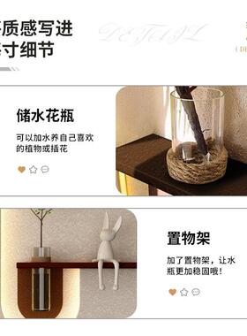 法式奶油风入户玄关挂画带灯砂岩肌理画高级感水培绿植客厅装饰画