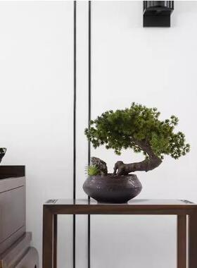 中式迎客松摆树盆景件茶桌新枯山水博案古架玄关装饰品绿植台HY10