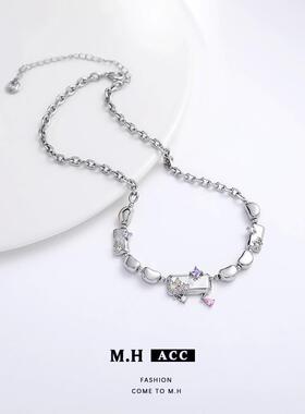 彩色锆石几何项链女闺蜜轻奢时尚百搭颈链嘻哈朋克简约毛衣链