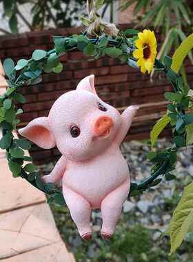 创意动物摆件庭院装饰摆件户外阳台树上小鹿荡秋千花园挂件挂饰