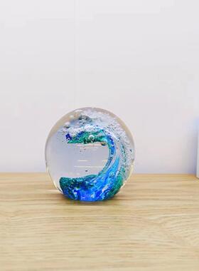 创意手工制品玻璃球海浪球纸镇摆件小礼品艺术家系列水晶摆件