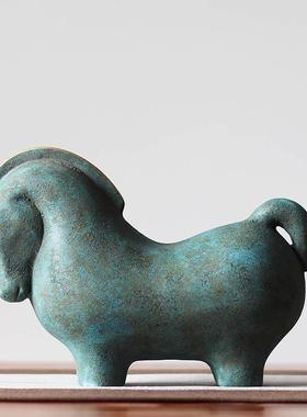 高档陶瓷马摆件工艺财办品公室客厅酒书柜架新中式家居装饰招开业