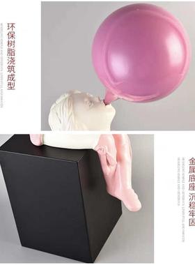 北欧风格粉色吹泡泡小女孩装饰品售楼部儿童房玄关电视柜软装摆件
