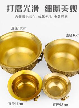 铜聚宝盆水晶摆件铜器家用客厅財位民间传说寓意：聚财