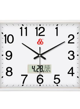 上海三五牌钟表555电子日历挂钟客厅简约现代石英钟方形静音壁挂