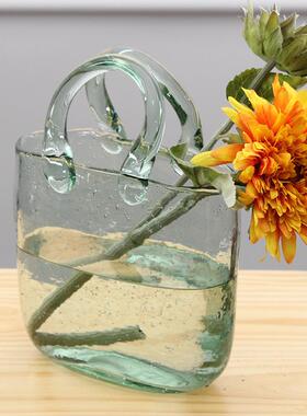 手提包包花瓶摆件透明插花器现代客厅手提包玻璃花瓶水养瓶