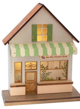 日式木屋儿童房微缩场景摆件灯玄关春夏可爱卡通家居柜装饰