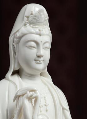 南海观音佛像陶瓷摆件家用供奉德化陶瓷观世音菩萨渡海观音蓝底描