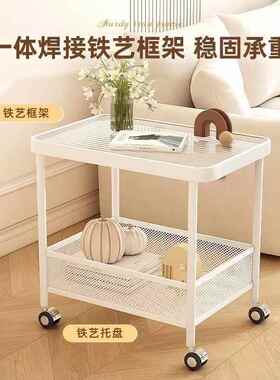 长方形沙发边几桌奶油风简约茶几移动床头柜卧室客厅可推拉收纳zz