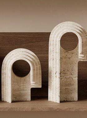 侘寂风黄洞石不规则艺术品摆件高级酒店会所书架民宿开 放格装饰