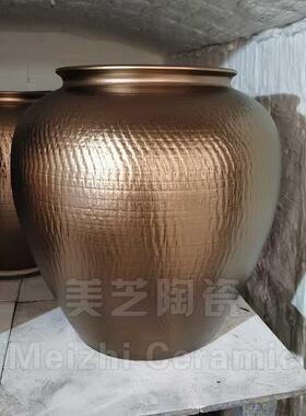 轻奢郁金色陶罐插花器摆件大号种花盆落地大花瓶流水景观坛子陶缸