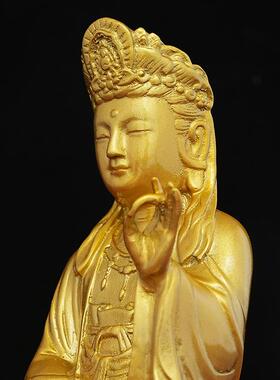 纯黄铜慈悲观音菩萨供奉摆件家居黄铜佛像观世音家用