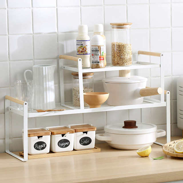Japanese iron kitchen storage rack countertop multi-layer pot rack seasoning rack desktop storage rack floor-standing kitchen rack partition
