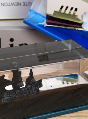 地中海风情轮船入油办公室摆件液体漂浮海盗船解压油滴帆船流体