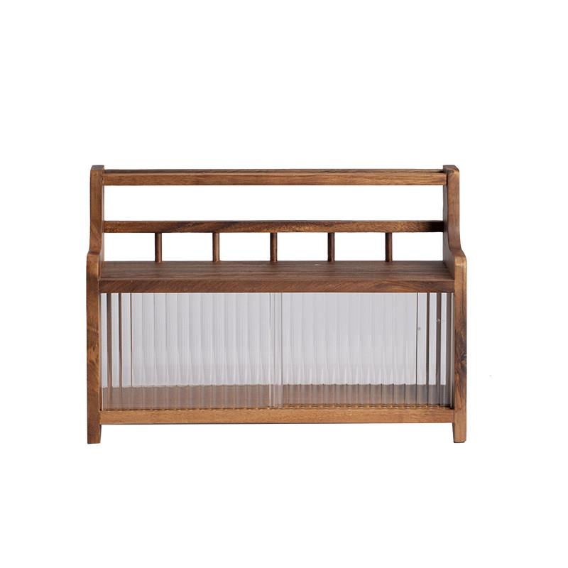 Walnut tea set storage cabinet tea room storage rack tea cup drain dustproof household sliding glass cover solid wood cabinet