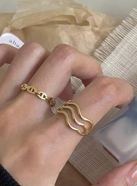 欧美ins线条感开口戒指钛钢指环女高保色现货叠戴通勤手饰