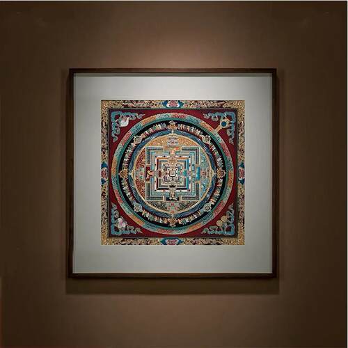 《唐卡时轮金刚坛城》客厅玄关背景装饰画复古大气玄关沙发装饰画 - 图0