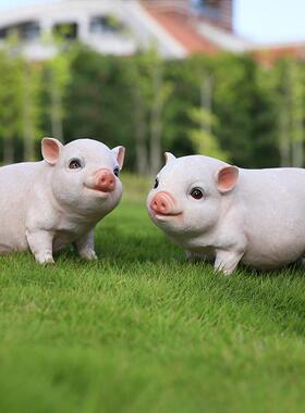 户外田园猪雕塑玻璃钢花园农场园林造景黑猪模型十二摆件动物装饰