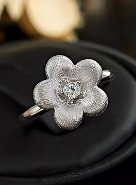 新中式国潮风古法拉丝点钻小金花朵可调节戒指宫廷风高级指环