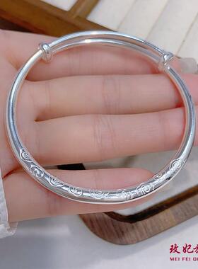 高档玫妃足银9999光面女祥心云实纯手银镯小众简约百搭轻奢送友妈