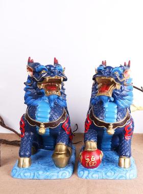 杨铜记 彩绘铜麒麟工艺品家居办公室摆件 铜麒麟烧色麒麟