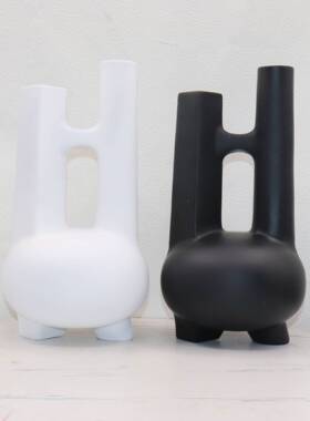 现花代1简约样装板房极黑白器软摆件客厅餐桌简建筑创意花瓶装饰