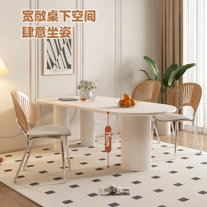 帕沙曼全托岩板岛台餐桌一体小户型家用意式极简奶油风罗马柱餐桌 - 图2