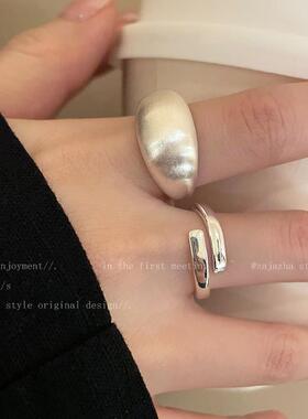 拉丝磨砂戒指女几何雾面开口指环甜酷风小众个性食指戒手饰潮