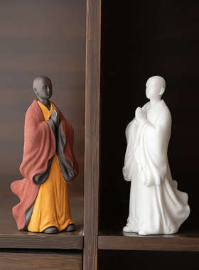 炼器陶瓷禅意小和尚摆件新中式家居客厅办公室茶室茶桌装饰品摆设