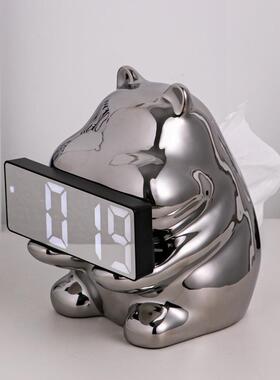 现代轻奢风创意托盘河马钥匙收纳摆件家居客厅电视桌面纸巾盒装饰