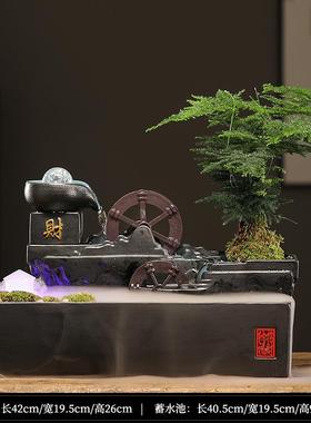 正品中水流水摆件循环水招公财式客厅办室桌面水车风轮装饰开业礼