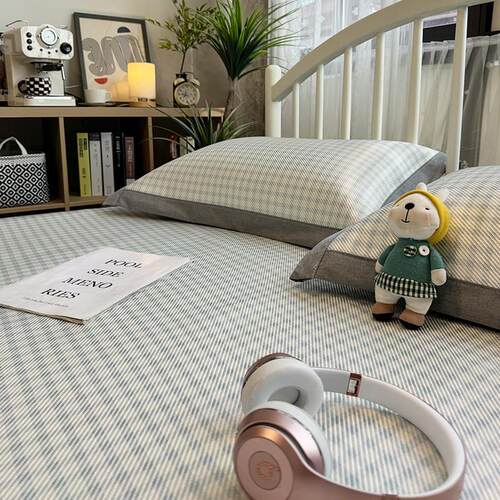 可水洗软席空调凉席日式格子凉席席子1.8米冰藤席夏天冰丝席三件 - 图2