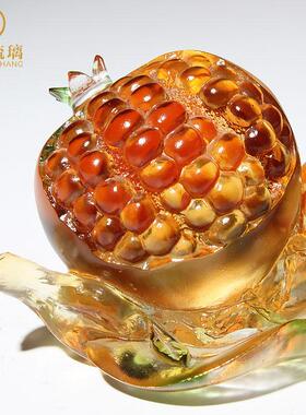 结子石榴琉璃摆件多子多福客厅家居装饰品水晶工艺礼品摆饰新婚结