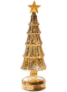 OQ5M玻璃圣诞树发光装饰摆件闪亮灯饰小夜灯浪漫节日气氛布置